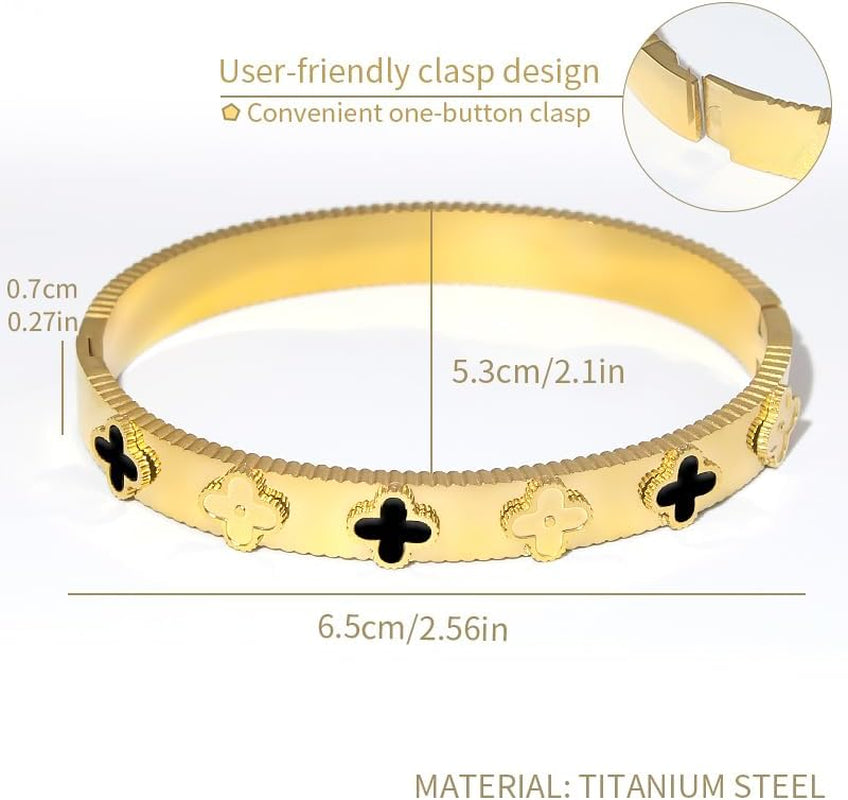 18K Gold Plated Lucky Clover Bracelet for Women Four Leaf Bangle Bracelets Trendy Jewelry Gifts for Women