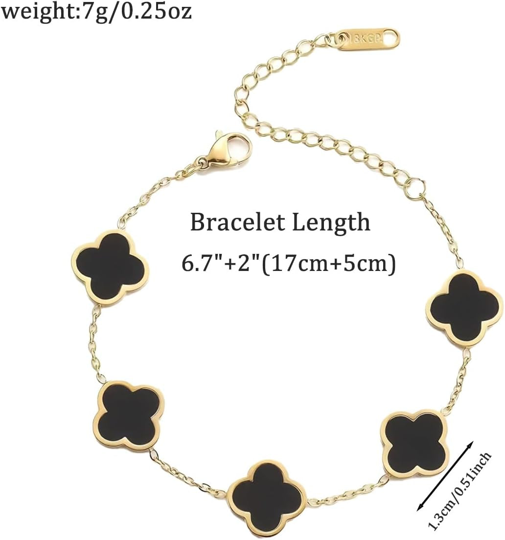 18K Gold Plated Luck Four Leaf Clover Bracelet for Women, Double-Sided Fashion Light Luxury Personalized Bracelet, Birthday Anniversary Jewelry Gifts
