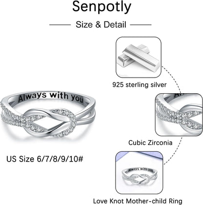 925 Sterling Silver Love Knot Ring for Mother and Daughter Square Knot Ring for Couple Friendship Kont Rings Mother'S Day Birthday Valentine'S Day Christmas Jewelry Gifts for Women