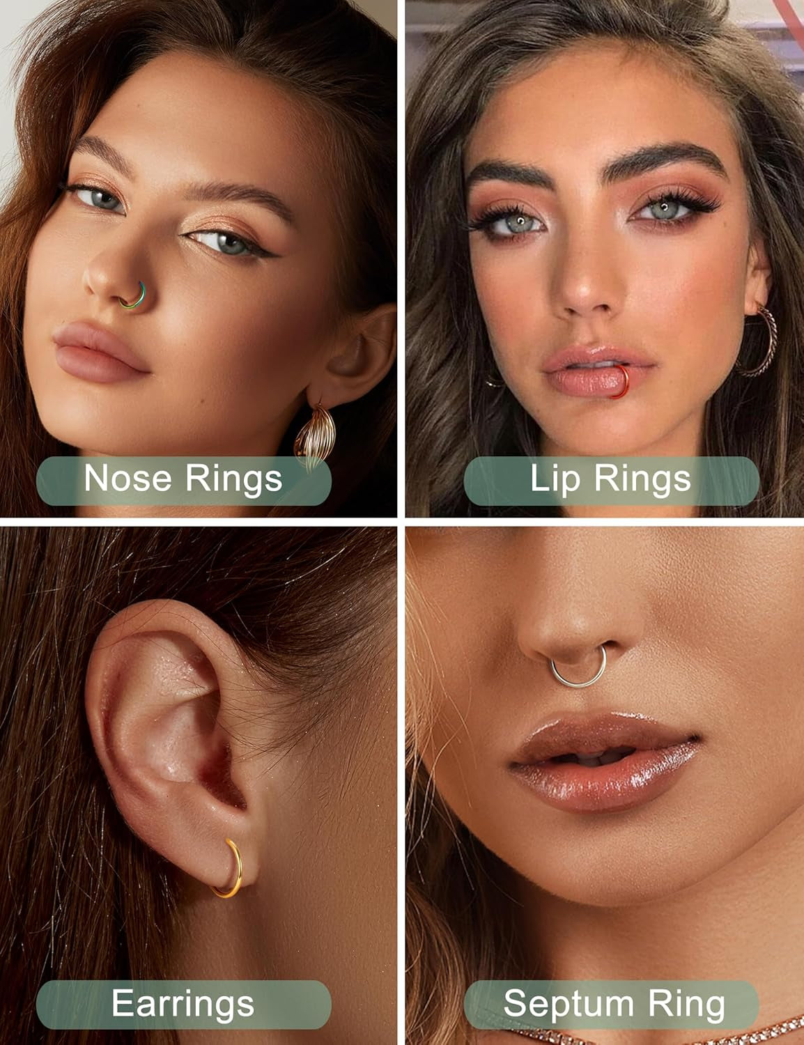 Drperfect 36Pcs 20G Nose Ring Hoop for Women Men 316L Stainless Steel Helix Tragus Lip Septum Ring Cartilage Earring Hoop Piercing Jewelry