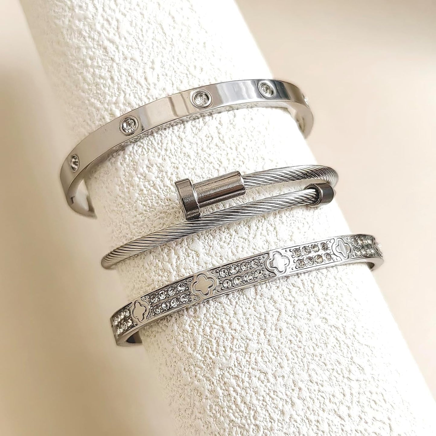 14/18K Gold Plated Bracelets Set for Women Clovers Bangle Love Bangle Cubic Zirconia Bracelet Stackable Bracelet Set