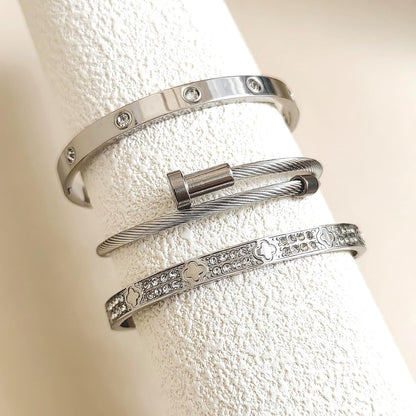 14/18K Gold Plated Bracelets Set for Women Clovers Bangle Love Bangle Cubic Zirconia Bracelet Stackable Bracelet Set