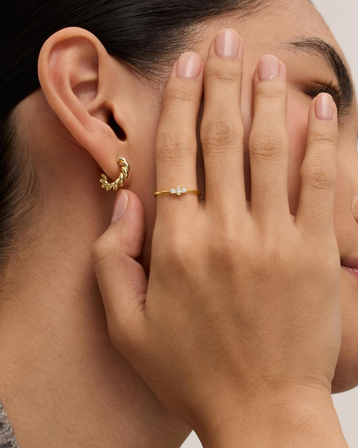 PAVOI 18K Gold Plated Marquise round Mini Cubic Zirconia Stackable Rings for Women | Dainty Stacking Thin Band for Women