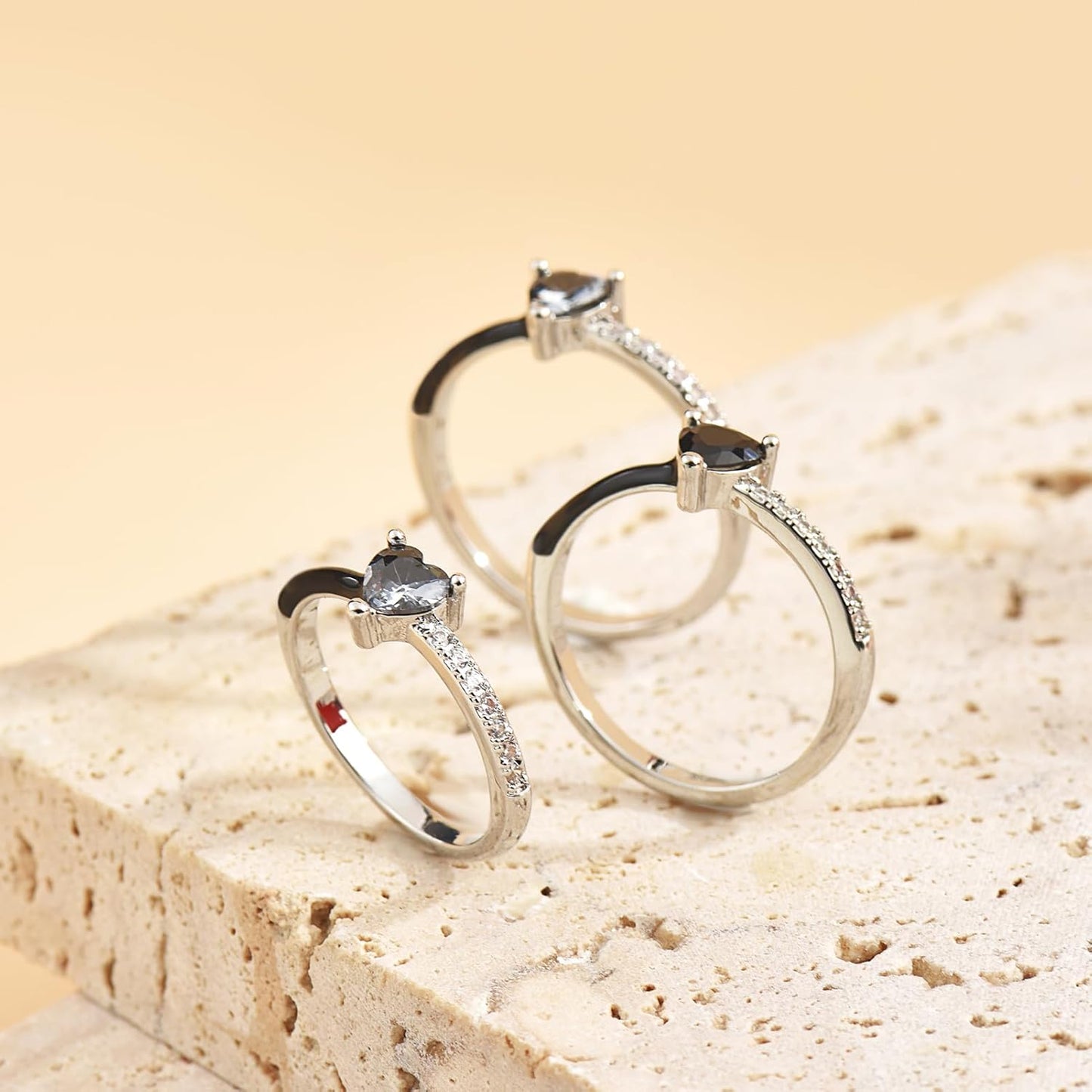 Love Me until I'M Me Again Black Heart-Cut Half Enamel Ring, S925 Sterling Silver Heart Rings Self-Love Ring Gift, Heart Rings Birthday Gifts for Women, Daughter, Wife, Friends