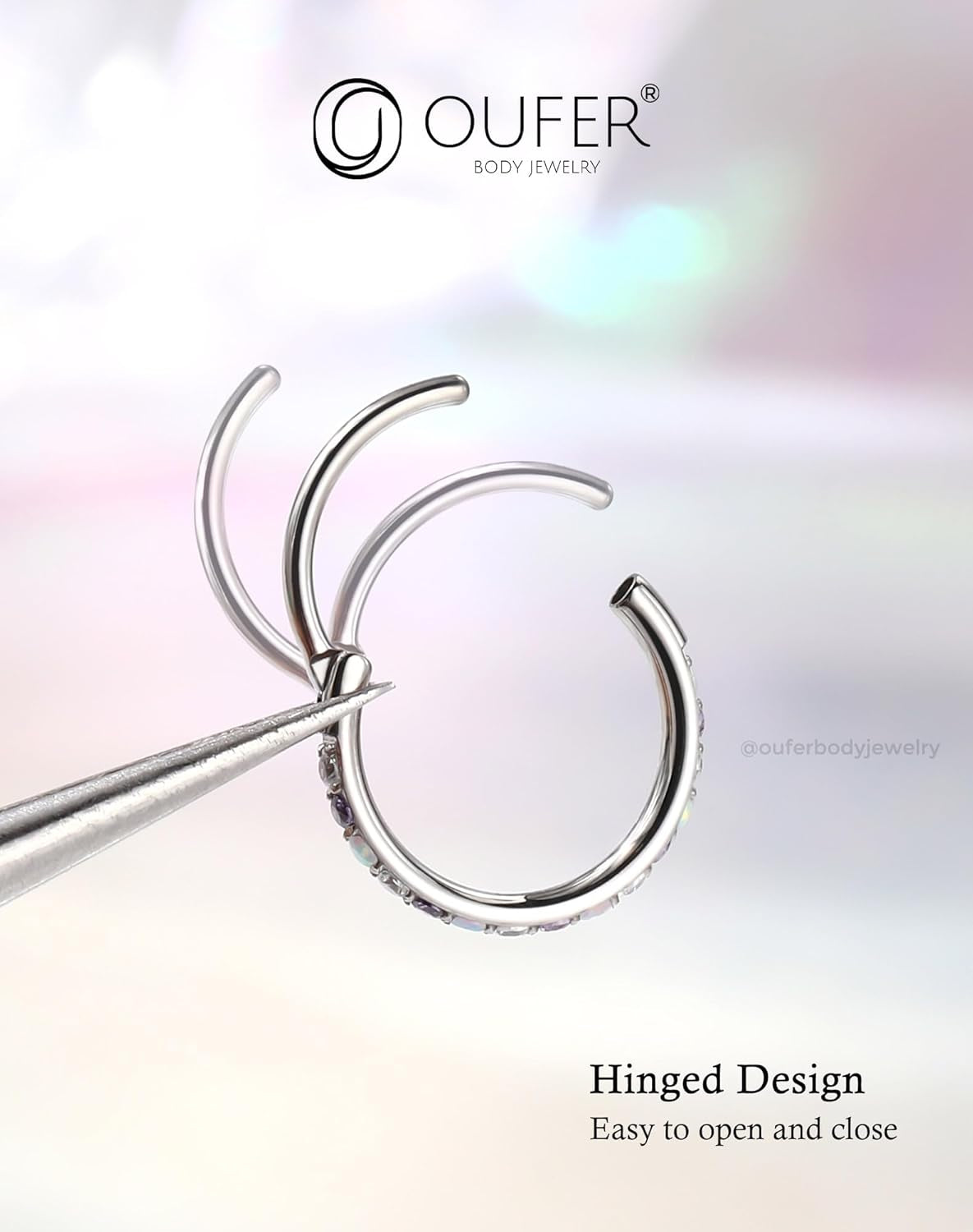 OUFER Opal and CZ 20G Nose Rings Hoops, 316L Surgical Steel Hinged Segment Nose Piercing Jewelry, Septum Lip Eyebrow Rings Cartilage Conch Rook Helix Tragus Daith Earrings for Women and Men-6/7/8Mm