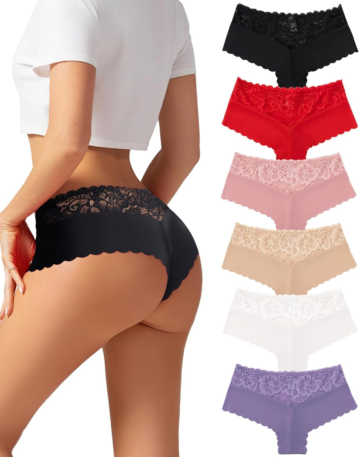 PENUUP lace cheeky panties 6 pack in assorted colors