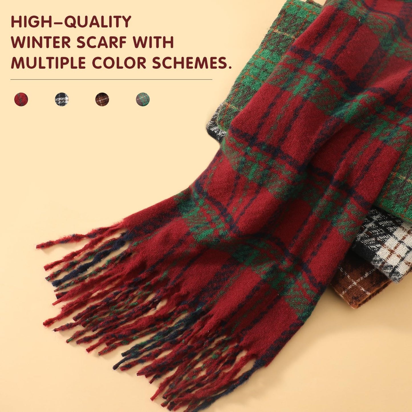 Tavaleu Winter Scarf for Women, Cashmere Feel Scarf Blanket Plaid Scarfs, Shawls Wraps Womens Scarves Fall Warm Tassel Shawls