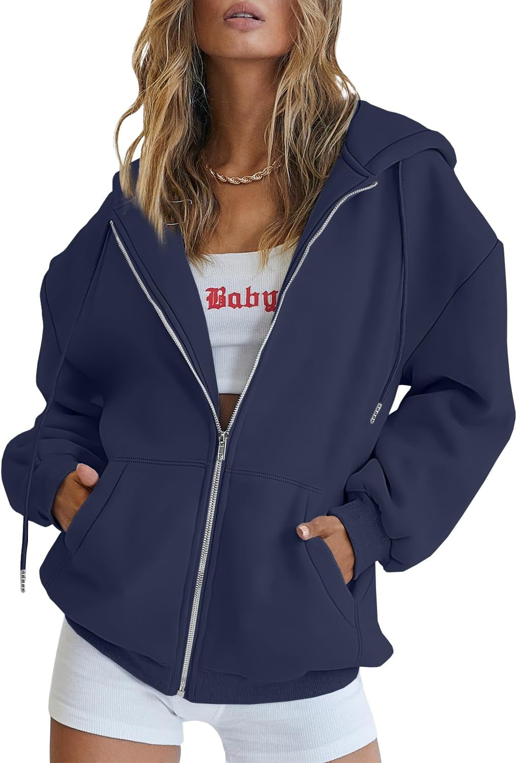 EFAN drawstring zip up sweatshirt in relaxed oversized fit