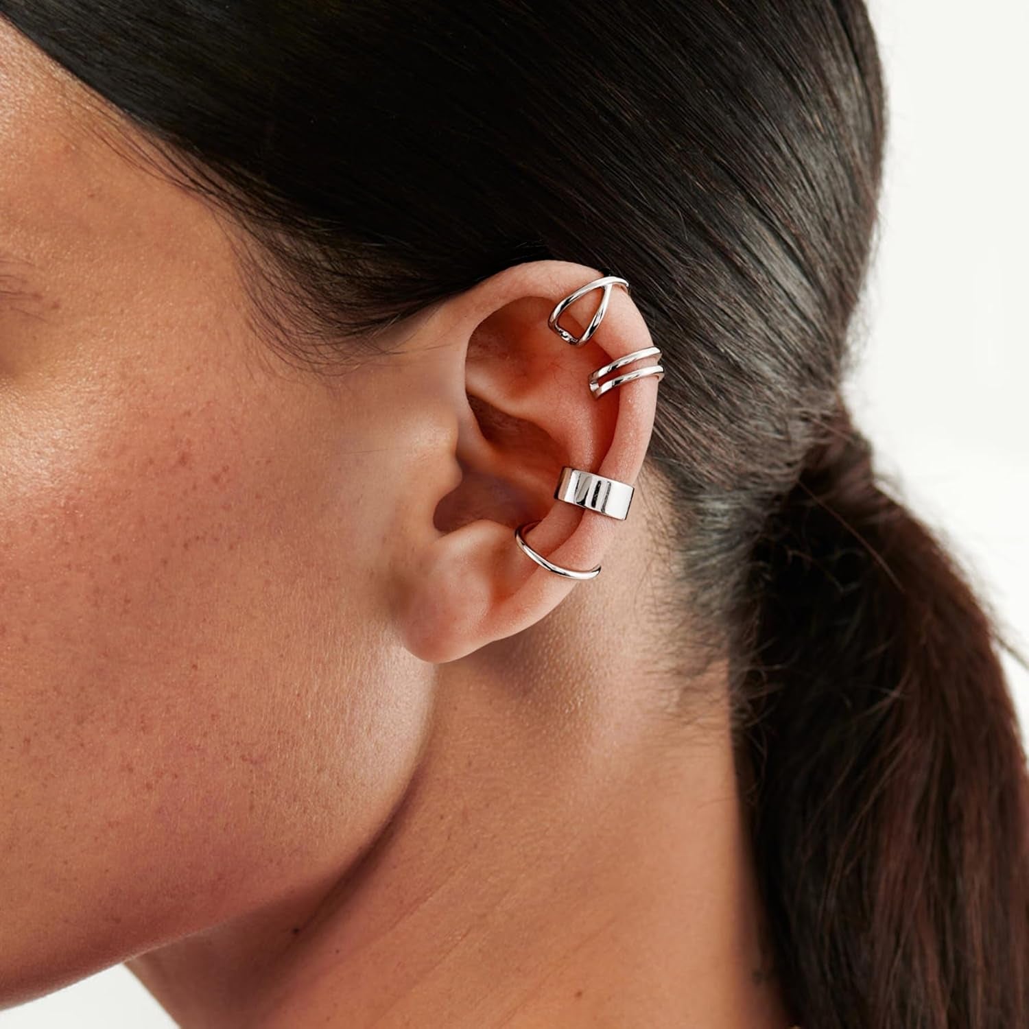 CHIC & ARTSY 925 Sterling Silver Ear Cuffs for Women, Non Piercing Clip on Cartilage Cuffs, Adjustable Fake Conch & Helix Earrings, Gold Plated & Oxidized Various Styles