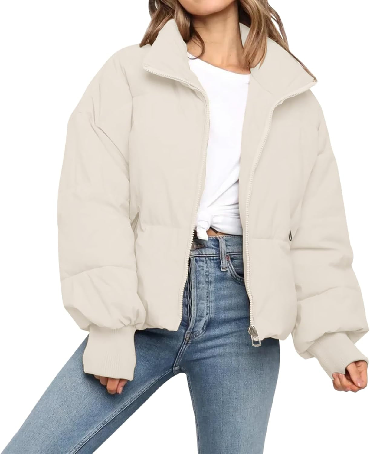 Flat lay of women's winter cropped jacket