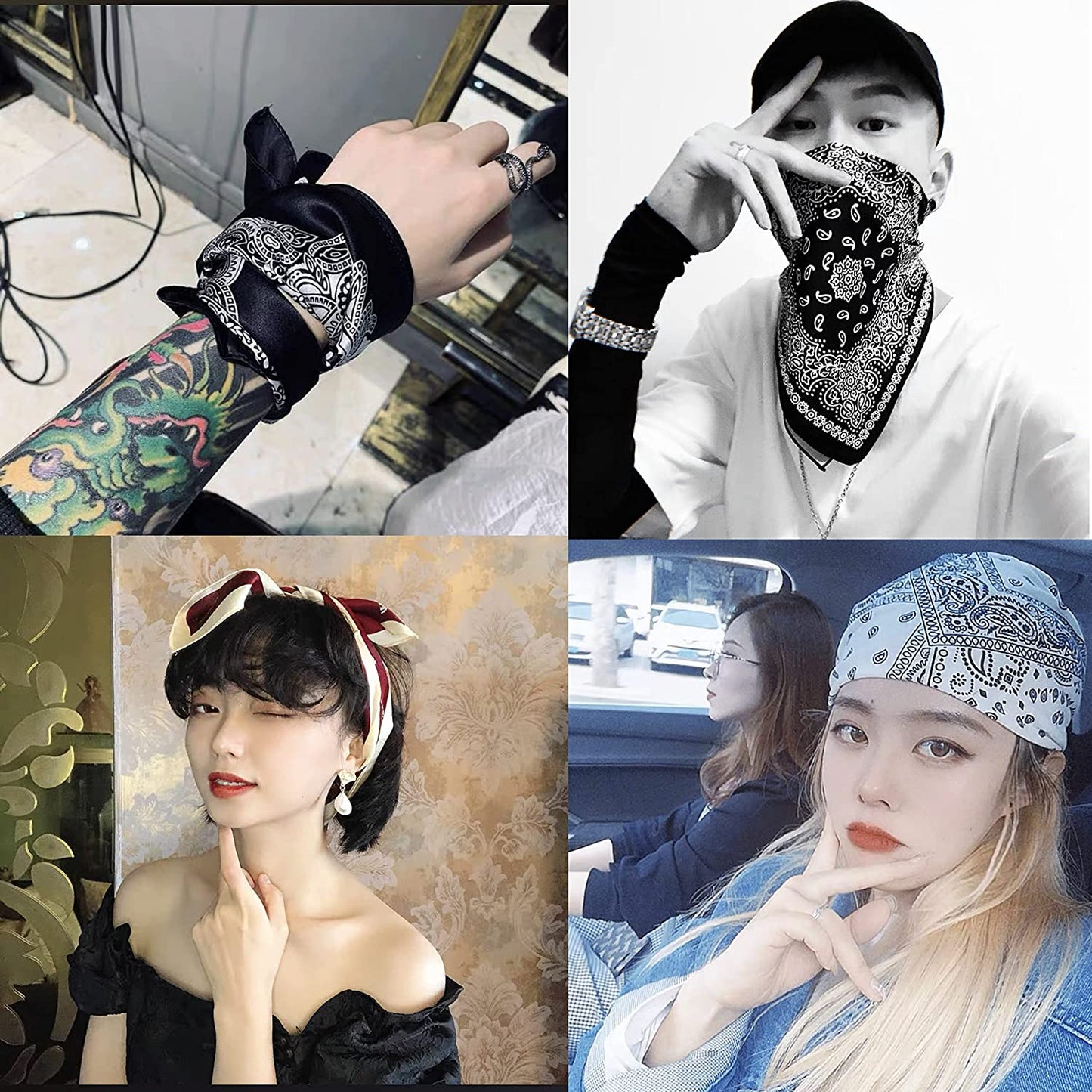 4Pcs Silk Feeling Scarf Square Satin Head Scarf for Women Neck Hair Scarves Wraps Headscarf Hair Bandanas Night Sleeping Wrapping, 26.5×26.5 Inches