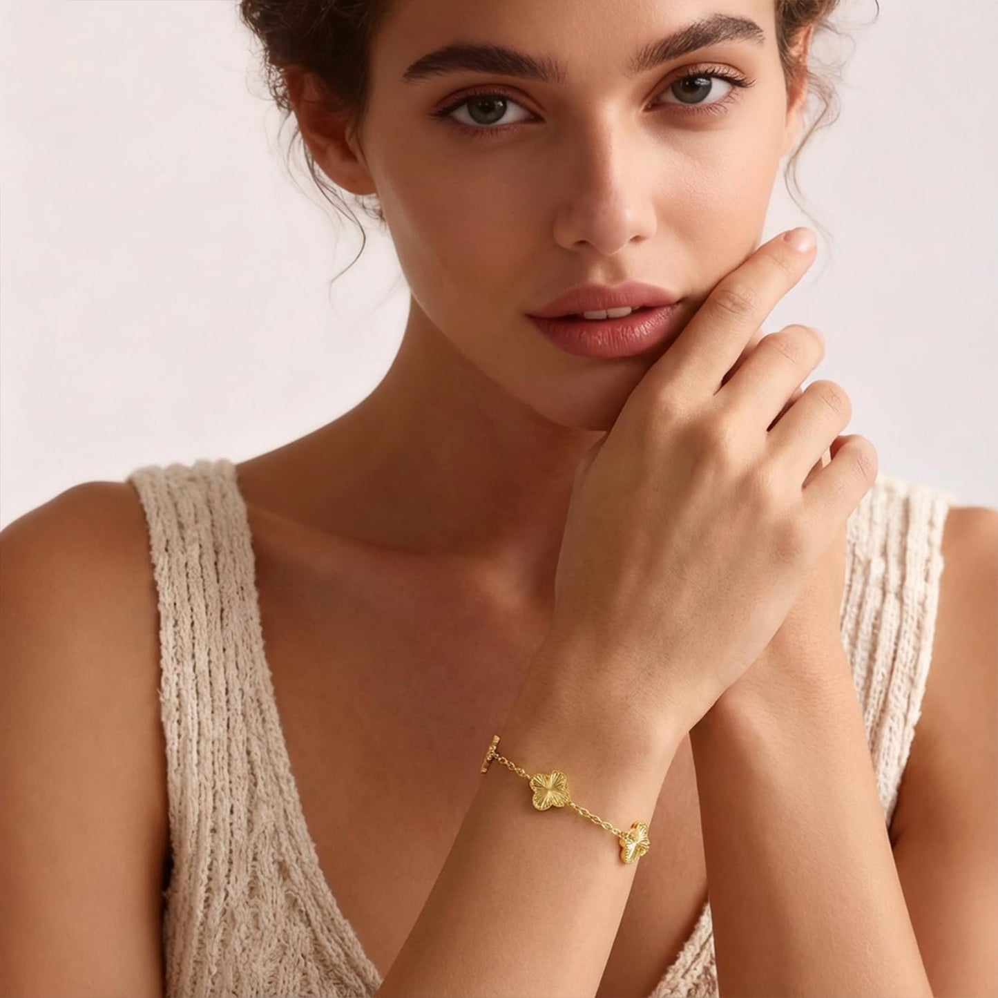 Gold Bracelets for Women 14K Gold Bracelets for Women Clover Bracelet for Womens with Adjustable Chain Lucky Dainty Four Leaf Clover Bracelet for Womens