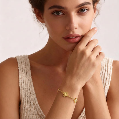 Gold Bracelets for Women 14K Gold Bracelets for Women Clover Bracelet for Womens with Adjustable Chain Lucky Dainty Four Leaf Clover Bracelet for Womens