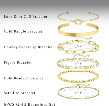 Cuban link bracelet stacked set 18K gold plated for women