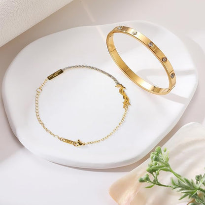 18K Gold Plated Initial Bracelet Love Bangle Open Cuff Set for Women, Stackable Adjustable Link Bracelet, Trendy Stack Jewelry Gift