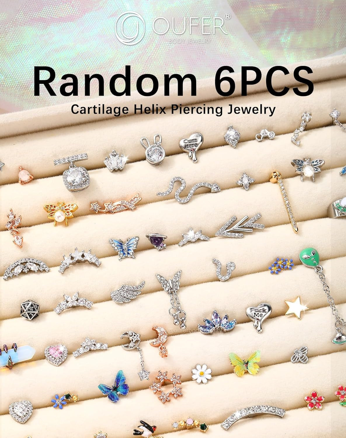 OUFER 16G Helix Earrings, 316L Stainless Steel Cartilage Earrings, Random 6PCS Helix Cartilage Piercing Jewelry, Tragus Forward Helix Cartilage Earrings Studs for Women