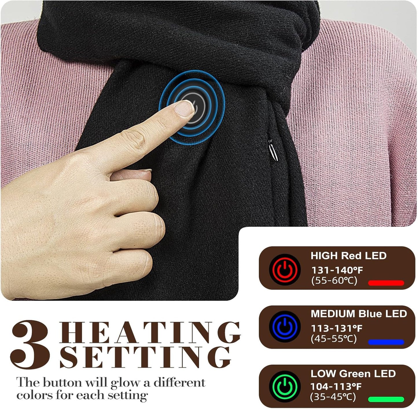 EN'DA Professional Heated Scarf for Women and Men with Rechargeable Battery, Winter Electric Scarf for Cold Weather
