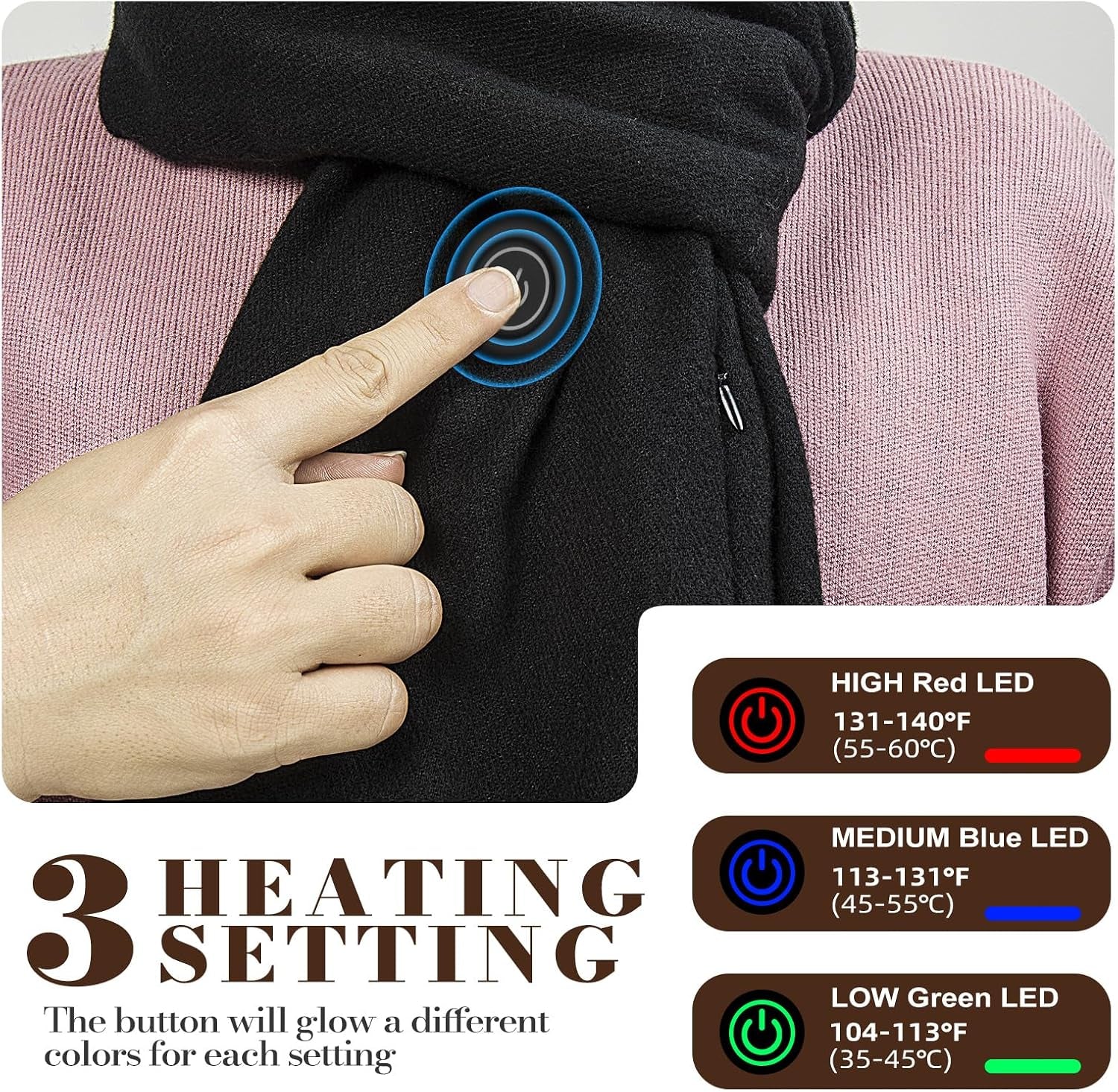EN'DA Professional Heated Scarf for Women and Men with Rechargeable Battery, Winter Electric Scarf for Cold Weather