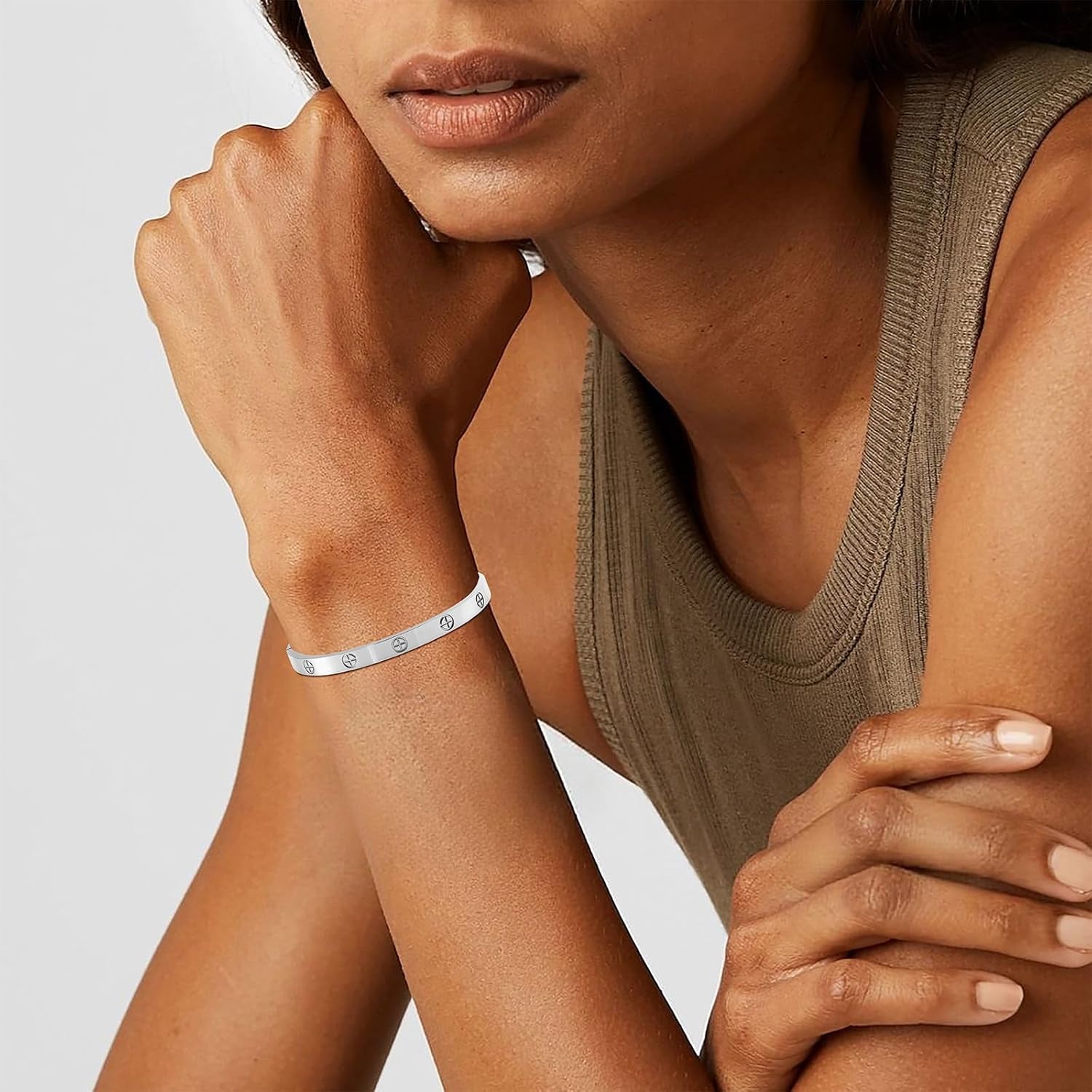 2PCS Gold Bracelets for Women Friendship & Love Theme Crystal Bangle Set Stainless Steel Non Tarnish Jewelry, Ideal Birthday Gift.