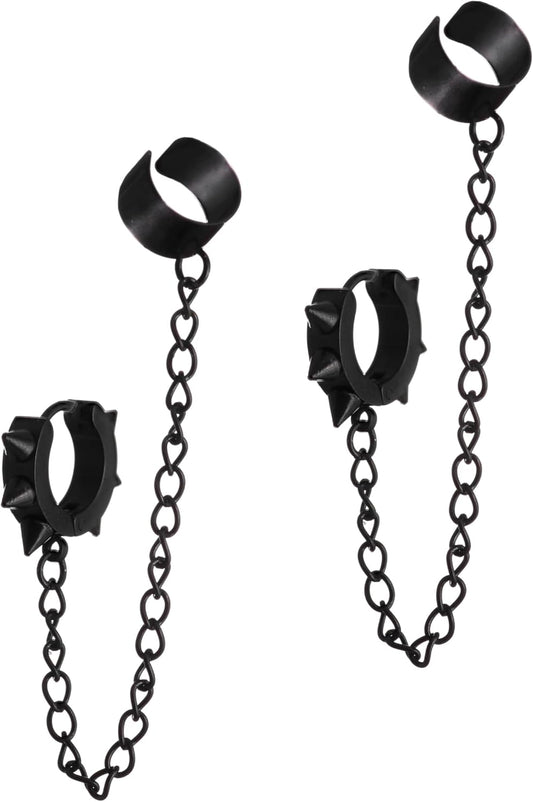 Sacina Goth Punk Black Ear Cuff Spike Earrings, Gothic Emo Punk Grunge Earrings, Goth Jewelry, Christmas Jewelry Gifts for Women