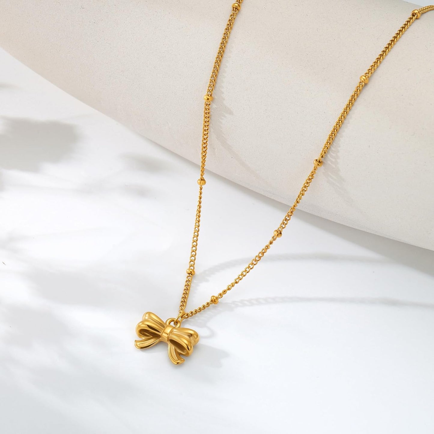 Gold Bow Necklace for Women - 18K Gold Plated Dainty Gold Necklace Cute Small Tiny Bow Pendant Choker Chain Necklaces Trendy Necklaces for Women Gold Jewelry Gift