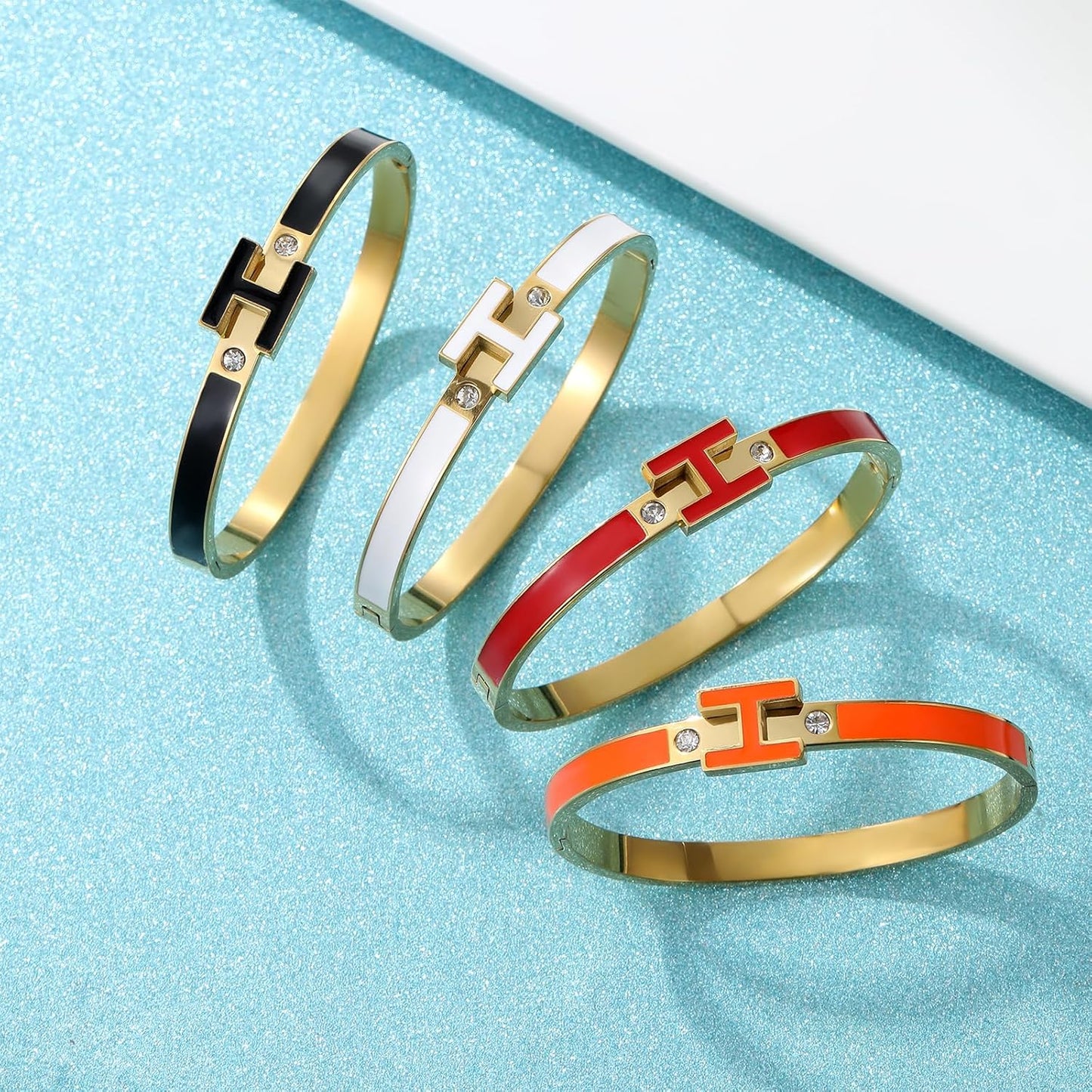 H Bracelet for Women - 18K Gold Plated Titanium Steel Cuff | Cubic Zirconia Bangle Jewelry Gift, Simple & Durable Everyday Wear (S/M/L Size)