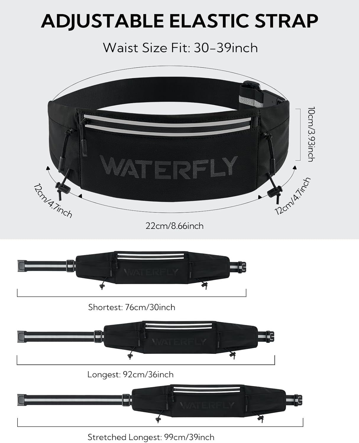 Close-up of bib clip attachment and reflective trim on WATERFLY running belt