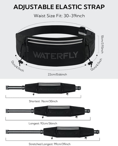 Close-up of bib clip attachment and reflective trim on WATERFLY running belt