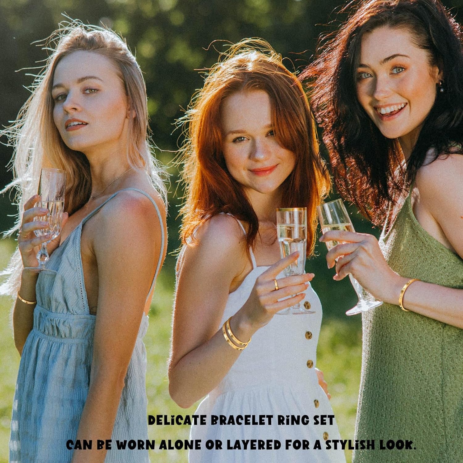 MPRAINBOW Gold Rings Bracelets for Women, 18K Gold Plated Friendship Bracelet Cubic Zirconia Bangle with Ring Jewelry Set,Wedding Party Birthday Gifts for Her Girlfriend