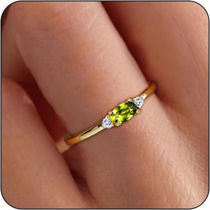 14K Gold Plated Birthstone Rings for Women Dainty Cute Stackable Rings Non Tarnish Thumb CZ Emerald Green Gemstone Ring Jewelry Birthday Christmas Gift for Mother Daughter Band Size 6-11