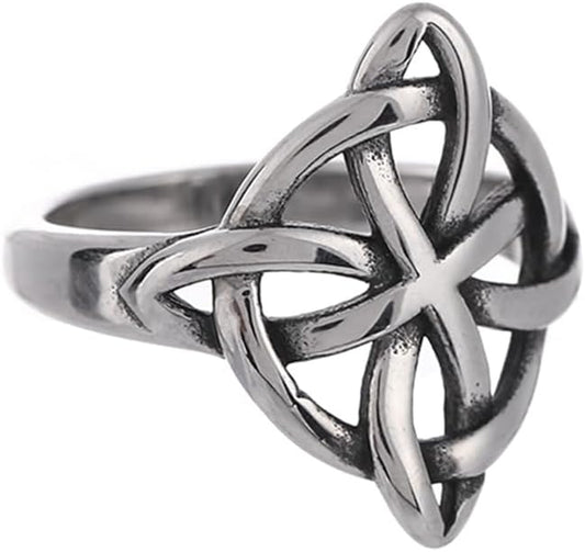 NIGHTCRUZ stainless steel witches knot ring showing Celtic knotwork design