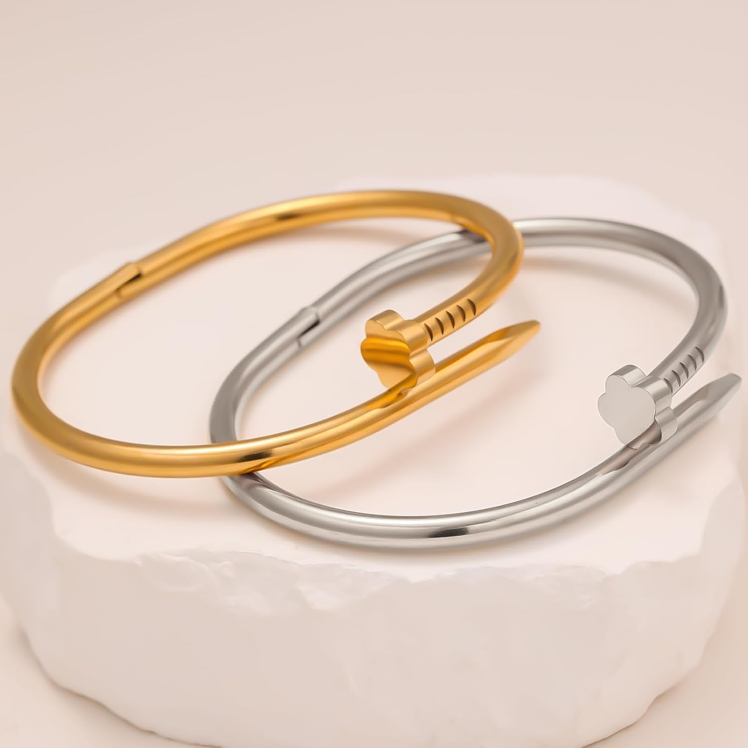 FAFUGA 18 K Gold Plated Double Bangle Bracelet Stack Love Jewelry Set for Women Gift with Box