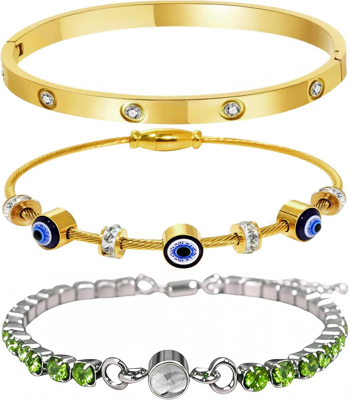 18 K Plated Gold Bracelets for Women Dainty Waterproof Non Tarnish Bangles Stack Charm Fashion Tennis Bracelet Jewelry Gifts Set