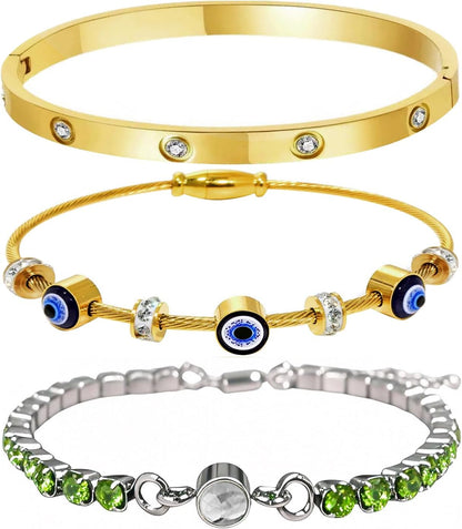 18 K Plated Gold Bracelets for Women Dainty Waterproof Non Tarnish Bangles Stack Charm Fashion Tennis Bracelet Jewelry Gifts Set