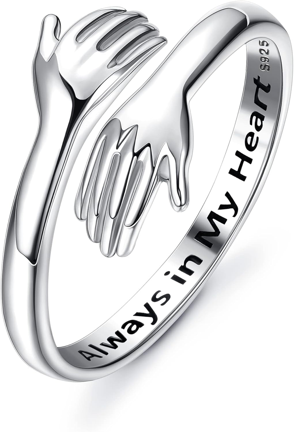 YADOCA 925 Sterling Silver Hug Ring for Women Men Adjustable Hugging Hands Open Love Promise Friendship Wedding Ring