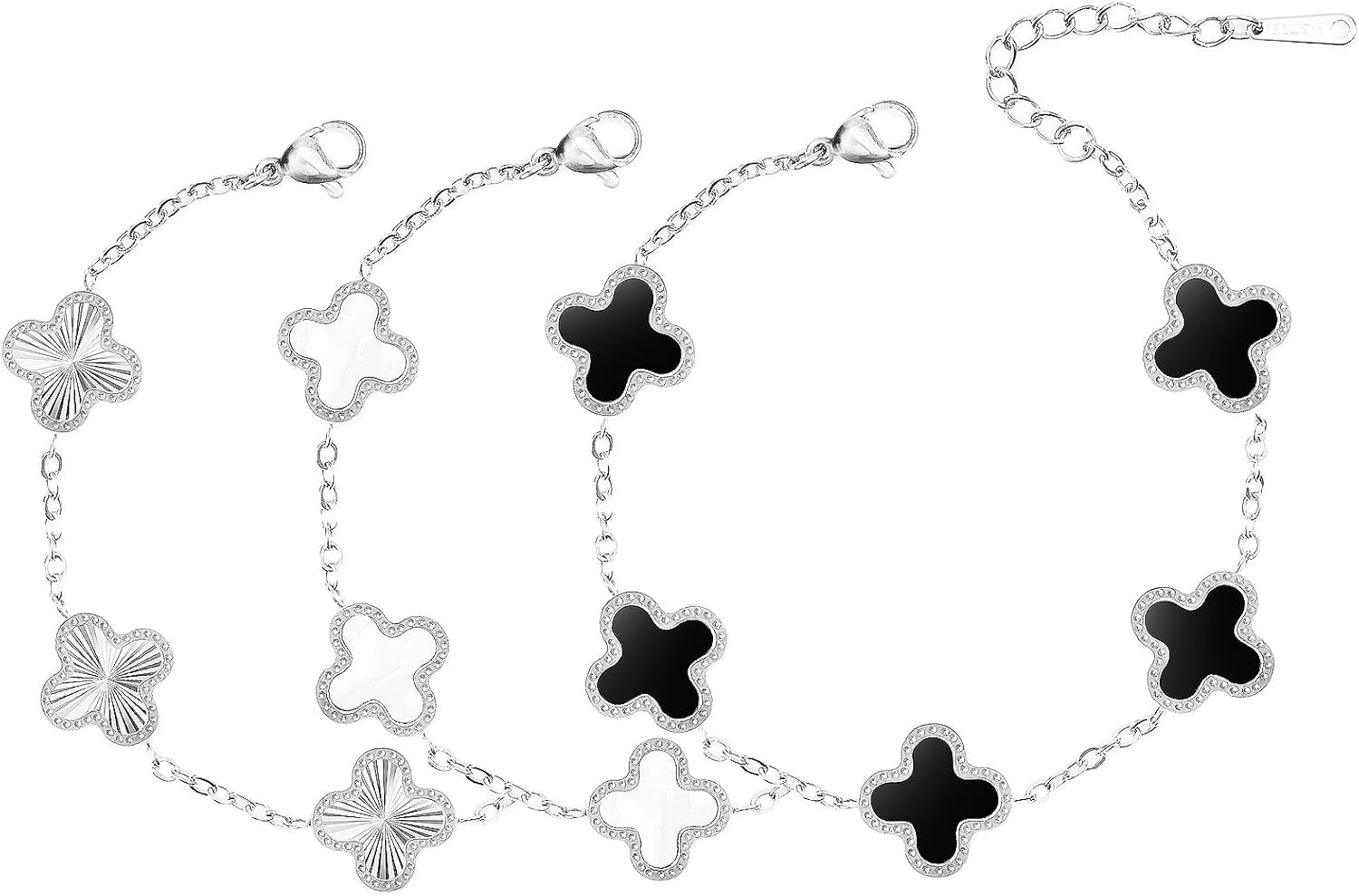 18K Gold Clover Bracelets for Women Simple White Gold Lucky Four Leaf Clover Bracelets Link Set Christmas Jewelry Gifts for Women