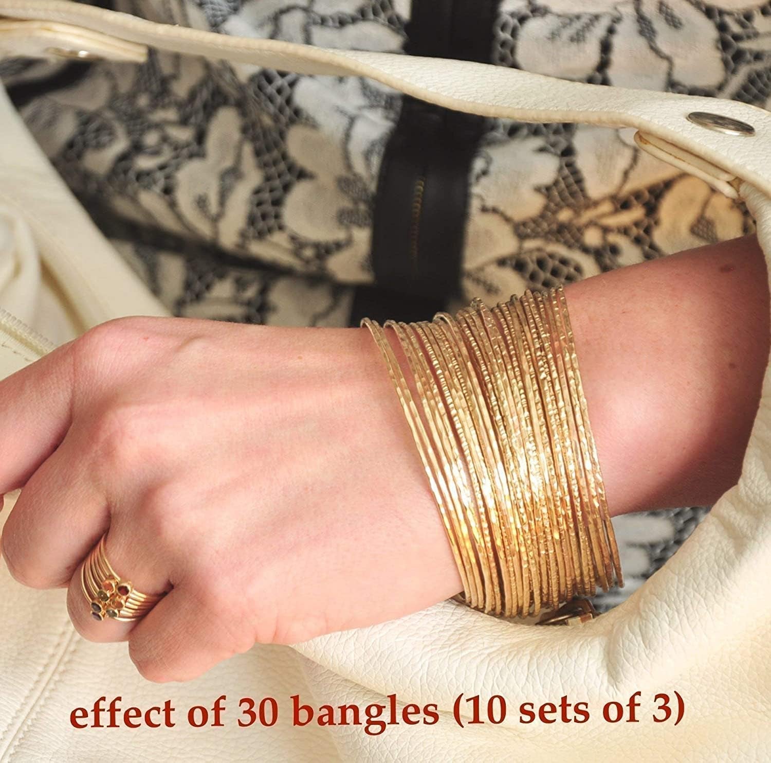 14K Gold Filled Bangles Hammered Slip on Set of 3 Textures, Mu-Yin Jewelry Handmade in USA