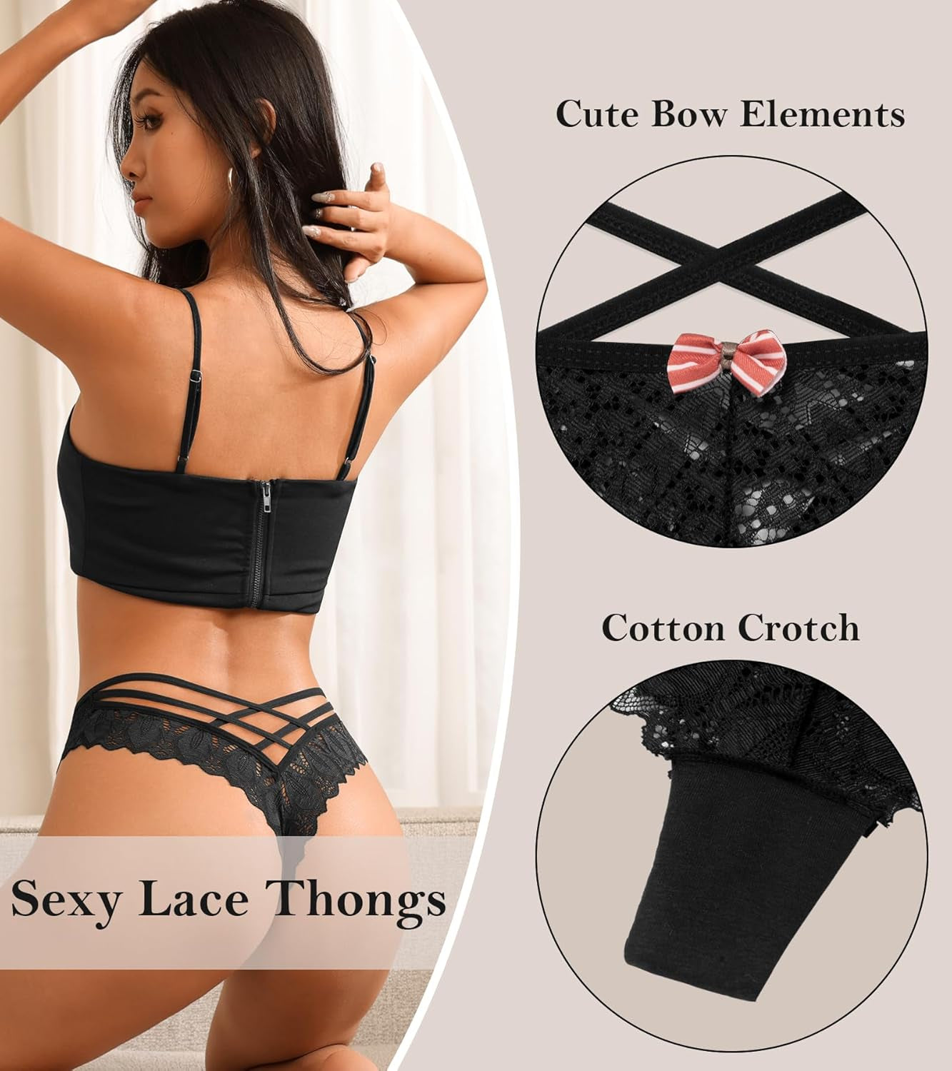 Criss-cross lace thong from back showing strap design