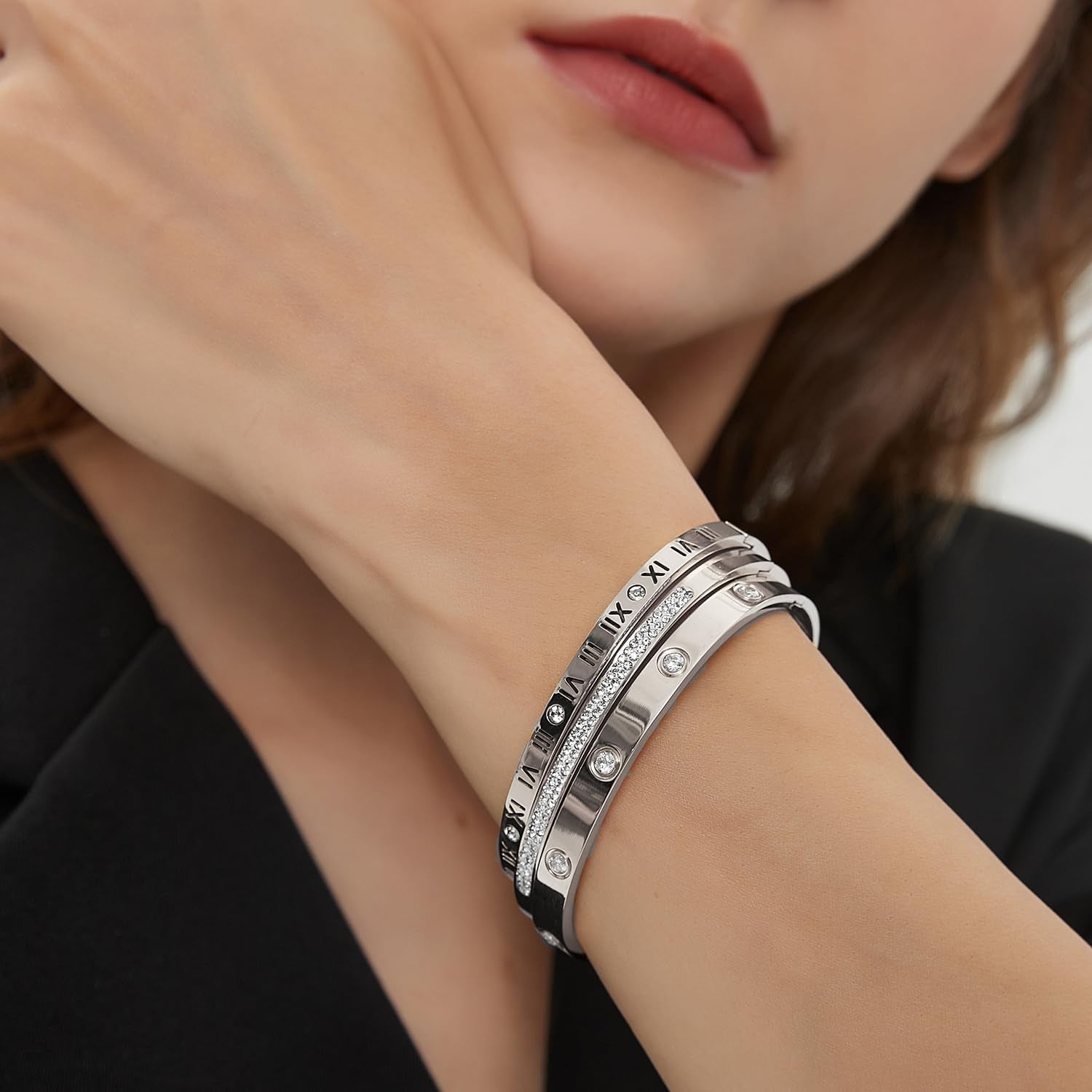 14K Gold Plated Bracelet Set for Women Love Friendship Bangle with Cubic Zirconia Stones Stainless Steel Bracelet Best Gifts for Women