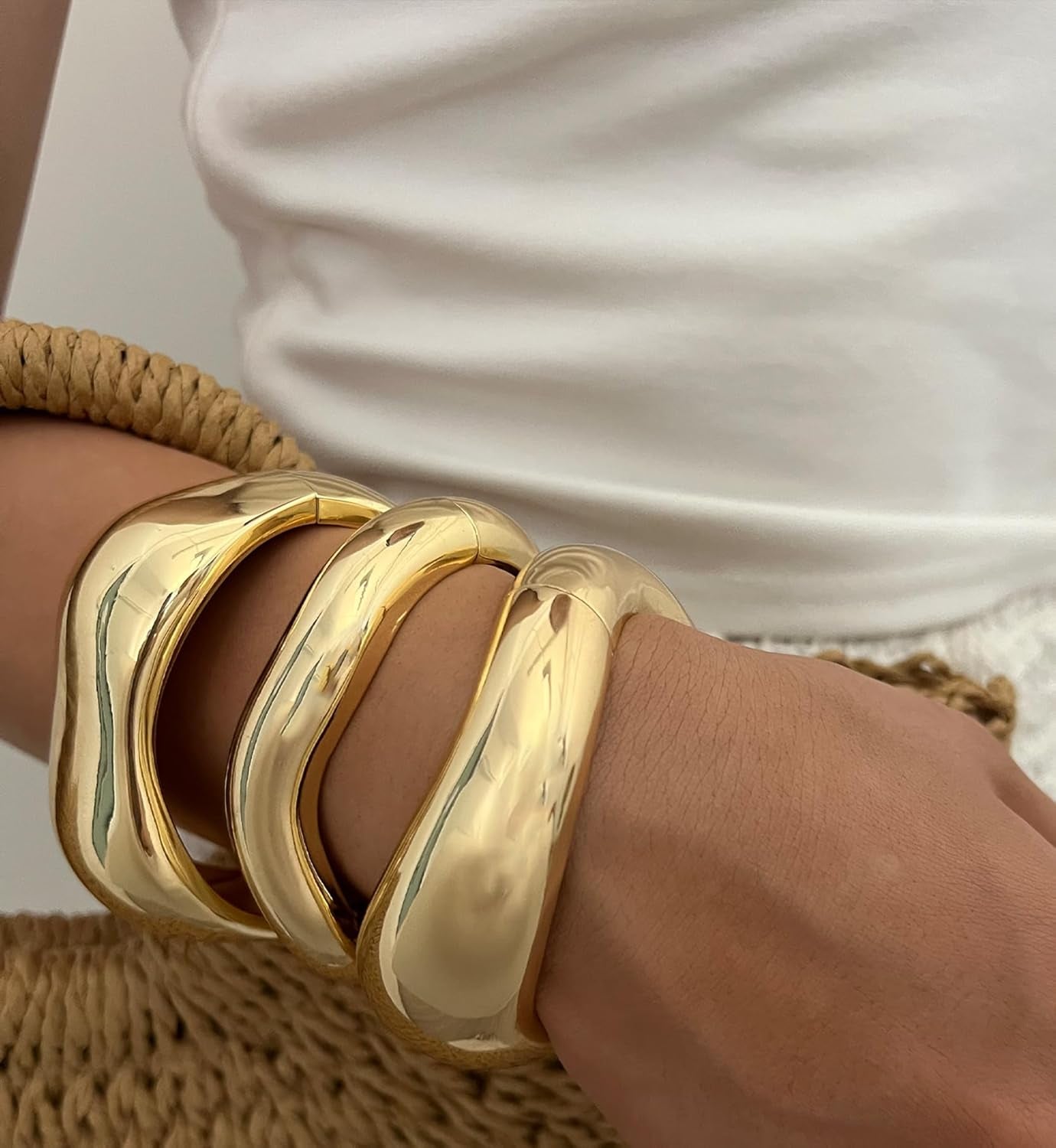14K gold plated dainty bangle bracelet details