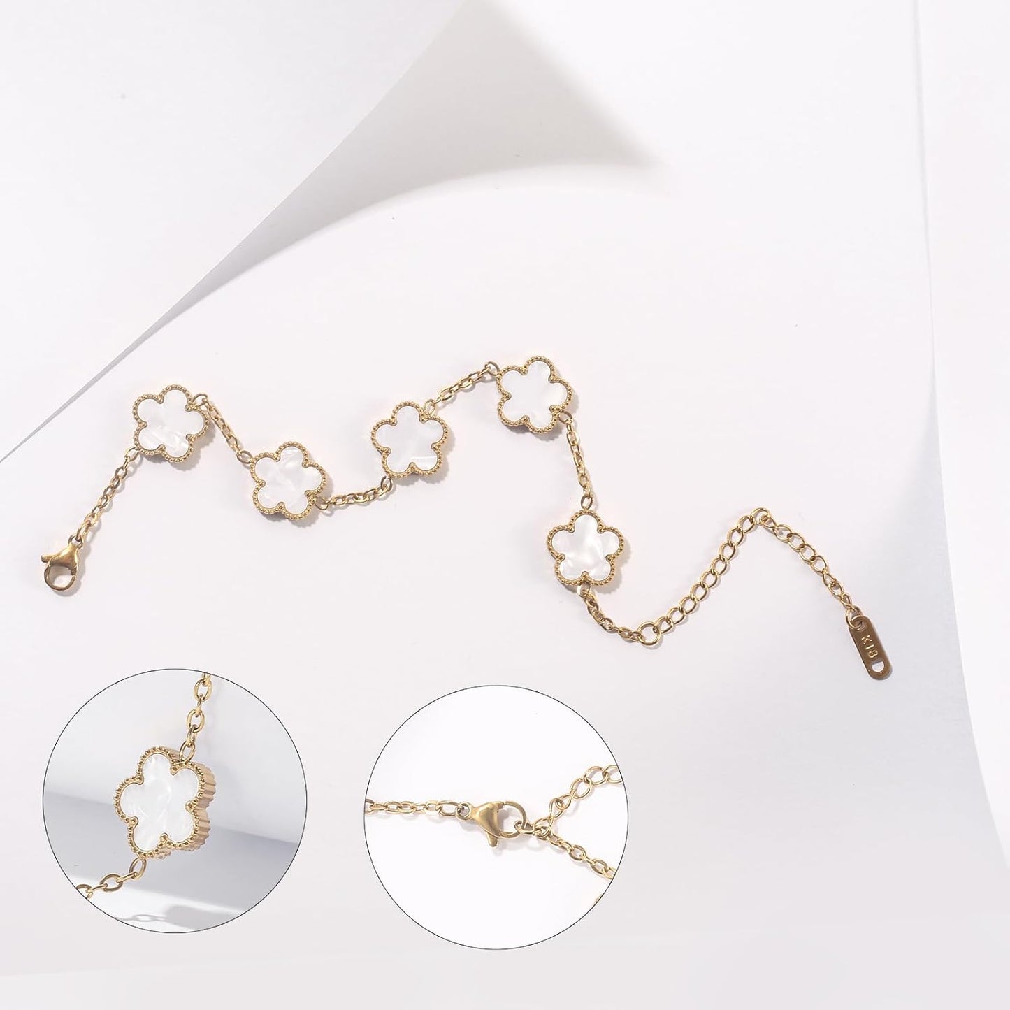 18K Gold Plated Clover Bracelet Set Dupes Bracelet for Women Flower Lucky Clover Bracelets Trendy Jewelry Birthday Gifts for Women/Mom/Friends/Besties/Sister