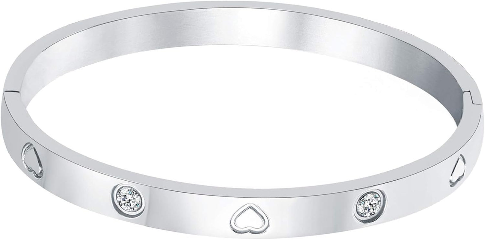 Christmas Gift MVCOLEDY Jewelry Gold /White Gold Plated Bangle Bracelet Heart Stone Stainless Steel with Crystal Bangle Bracelets for Women Jewelry Size 6.7 Inches