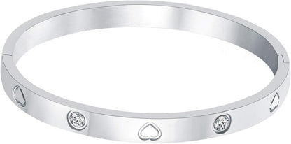 Christmas Gift MVCOLEDY Jewelry Gold /White Gold Plated Bangle Bracelet Heart Stone Stainless Steel with Crystal Bangle Bracelets for Women Jewelry Size 6.7 Inches