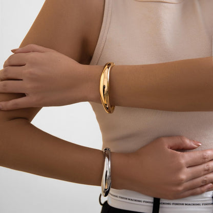 Gold Bangle Bracelets for Women Silver Plated Wide Wire Chunky Cuff Bracelets Trendy Hinged Cuff Open Wide Chunky Silver Bracelet Irregular Minimalist Bangle Jewelry