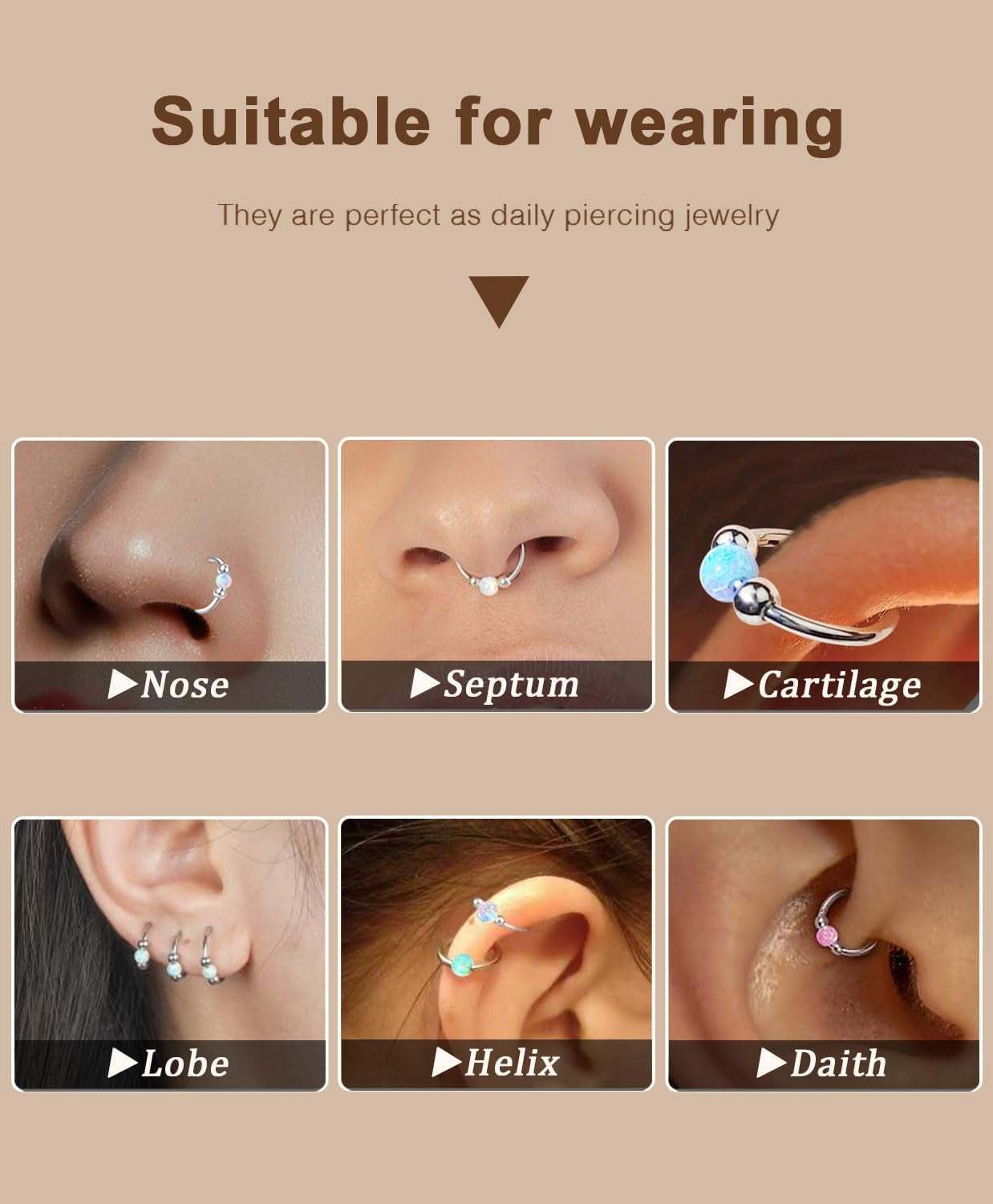 Opal Nose Ring Studs Horseshoe Nose Rings Hoops Stud 316L Stainless Steel Nose Rings round CZ Square Screw L Shaped Nose Stud Hypoallergenic Nostril Piercing Jewelry for Women Men