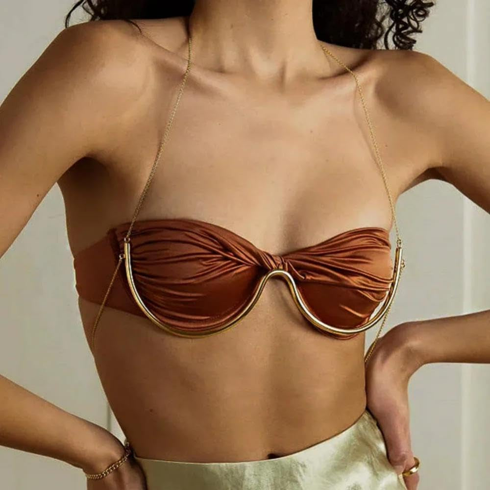 Sexy Rhinestone Bra Chain Chest Bracket Bikini Nightclub Crystal Rave Body Chain for Women Body Jewelry