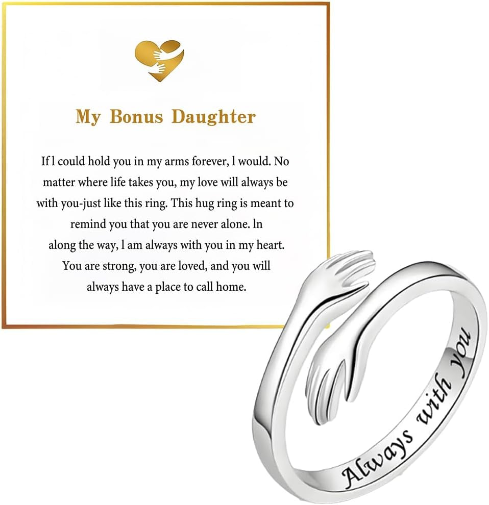 To My Daughter Hug Hope Rings, I Love You Foreve Motivational Stainless Steel Spiral Wrap Twist Open Adjustable Healing Ring Inspirational Gift Jewelry