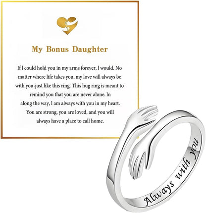 To My Daughter Hug Hope Rings, I Love You Foreve Motivational Stainless Steel Spiral Wrap Twist Open Adjustable Healing Ring Inspirational Gift Jewelry