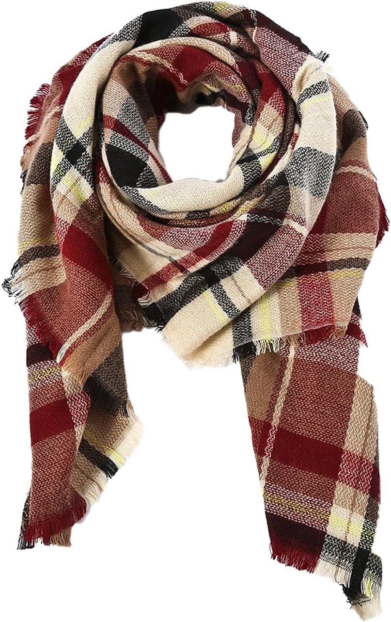 American Trends Womens Fall Winter Scarf Plaid Tassel Soft Warm Blanket Scarves Womens Shawl Wraps