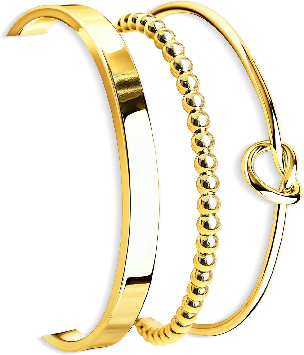 Silver Bracelets for Women Stack, Silver or Gold Plated Cuff Bangle Set, Trendy Silver Jewelry for Women Fashion